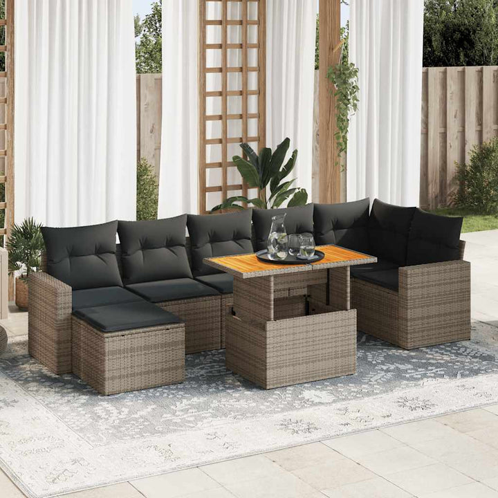 Set Mobilier De Grădină Cu Perne, 8 Piese, Negru, Poliratan