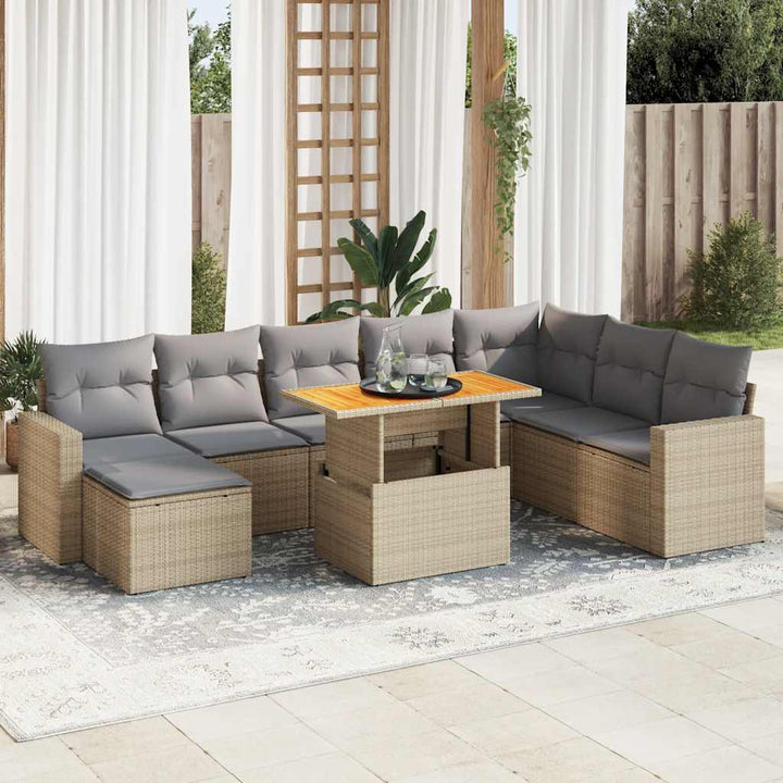 Set Mobilier De Grădină Cu Perne, 9 Piese, , Poliratan