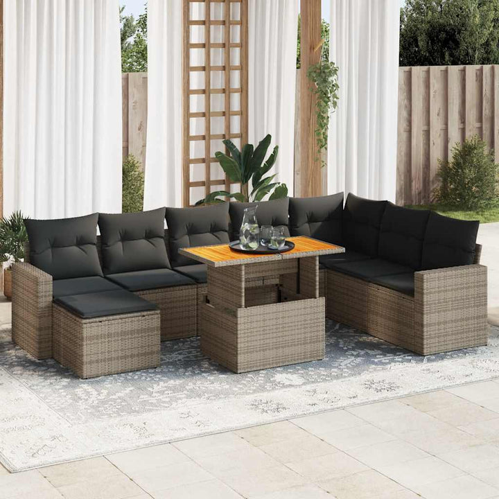 Set Mobilier De Grădină Cu Perne, 9 Piese, , Poliratan