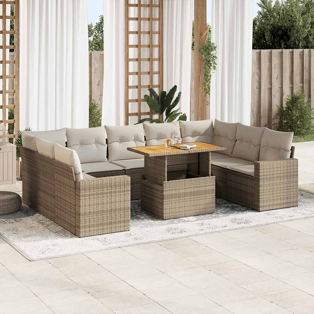 Set Mobilier De Grădină Cu Perne, 10 Piese, Gri, Poliratan