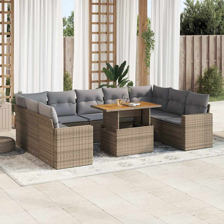 Set Mobilier De Grădină Cu Perne, 10 Piese, Gri, Poliratan