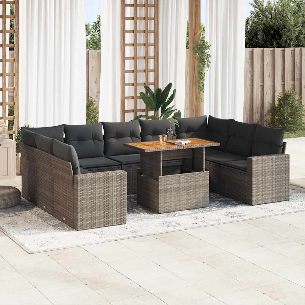 Set Mobilier De Grădină Cu Perne, 10 Piese, Gri, Poliratan