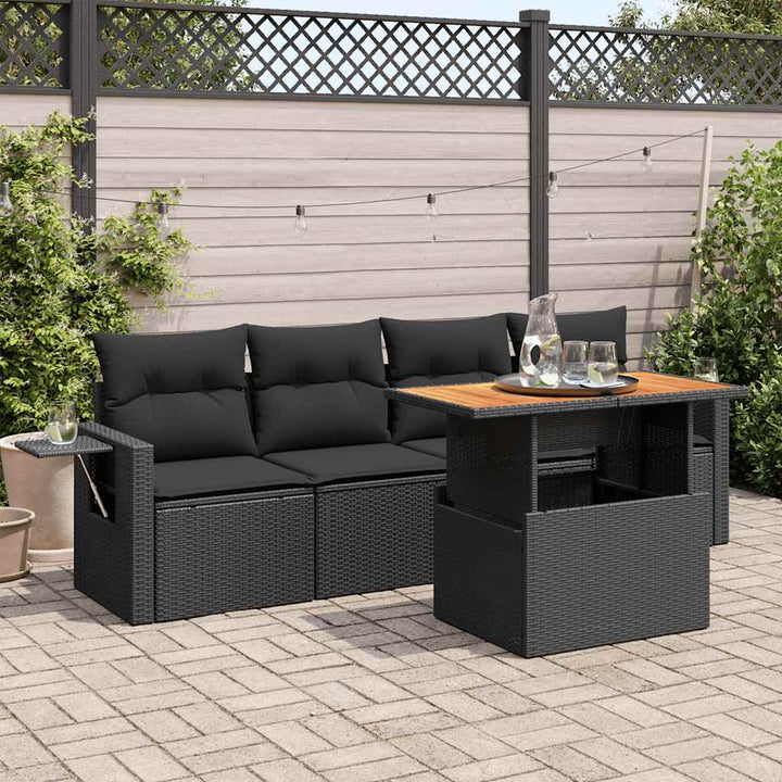 Set Mobilier De Grădină Cu Perne, 5 Piese, Negru, Poliratan