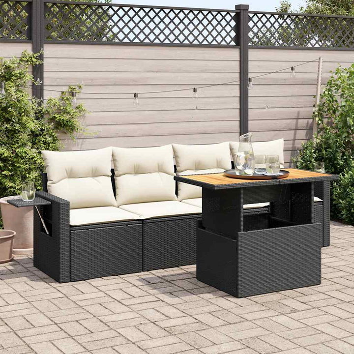 Set Mobilier De Grădină Cu Perne, 5 Piese, Negru, Poliratan