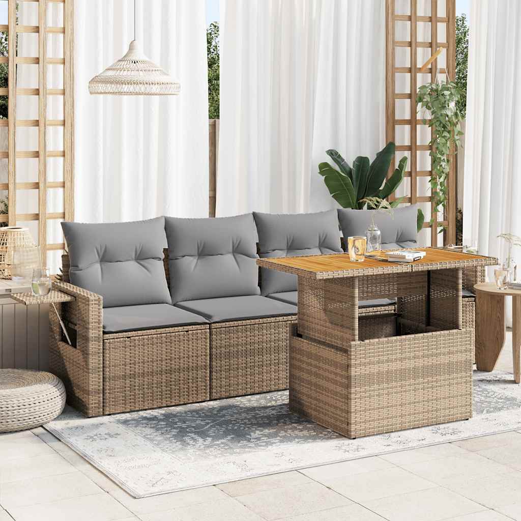 Set Mobilier De Grădină Cu Perne, 5 Piese, Negru, Poliratan