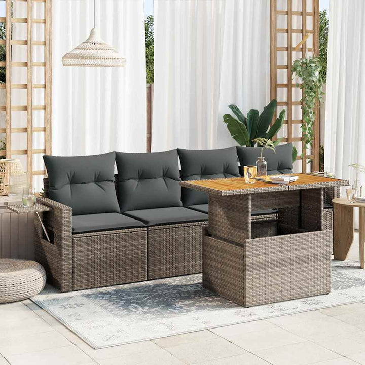 Set Mobilier De Grădină Cu Perne, 5 Piese, Negru, Poliratan