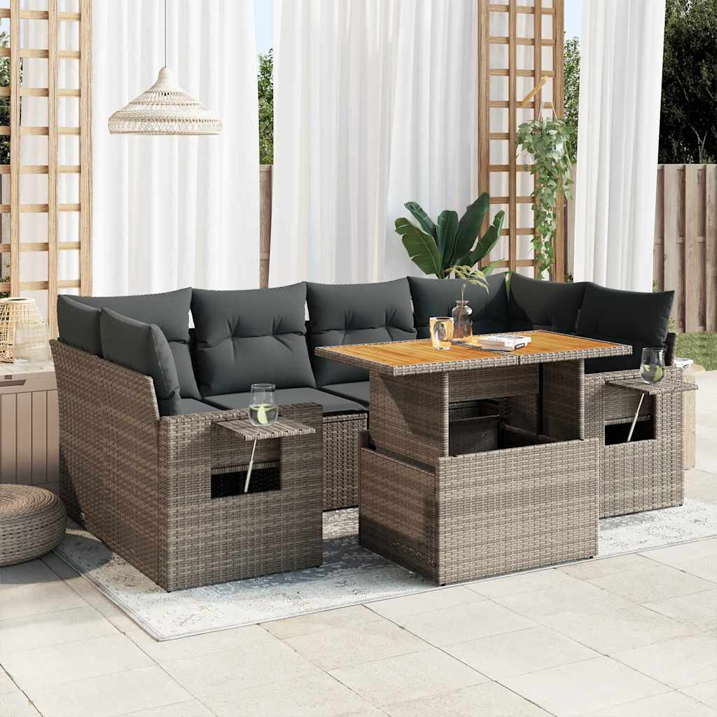 Set Canapele De Grădină Cu Perne, 7 Piese, , Poliratan