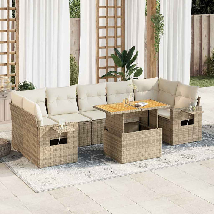 Set Mobilier De Grădină Cu Perne, 8 Piese, Negru, Poliratan