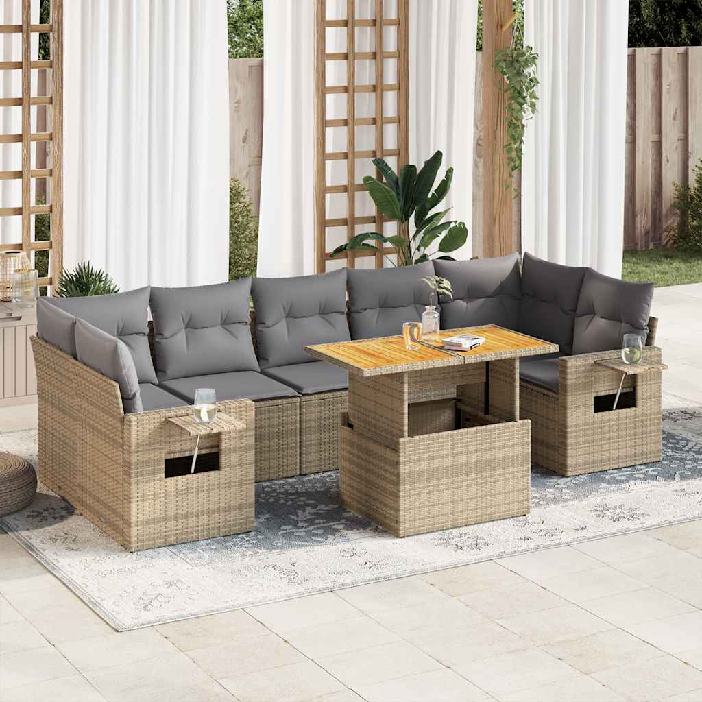 Set Mobilier De Grădină Cu Perne, 8 Piese, Negru, Poliratan