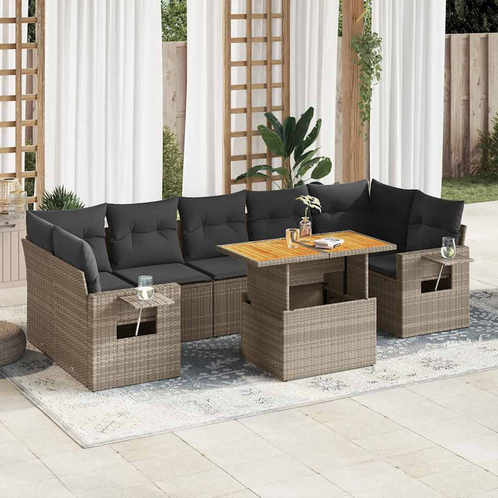 Set Mobilier De Grădină Cu Perne, 8 Piese, Negru, Poliratan