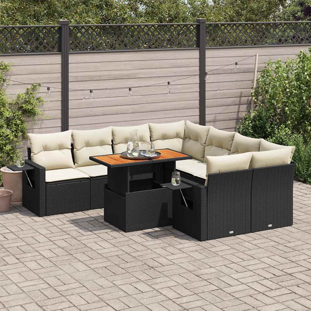 Set Mobilier De Grădină Cu Perne, 9 Piese, , Poliratan