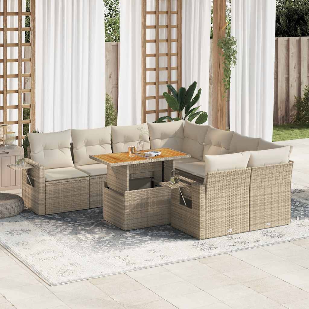 Set Mobilier De Grădină Cu Perne, 9 Piese, , Poliratan
