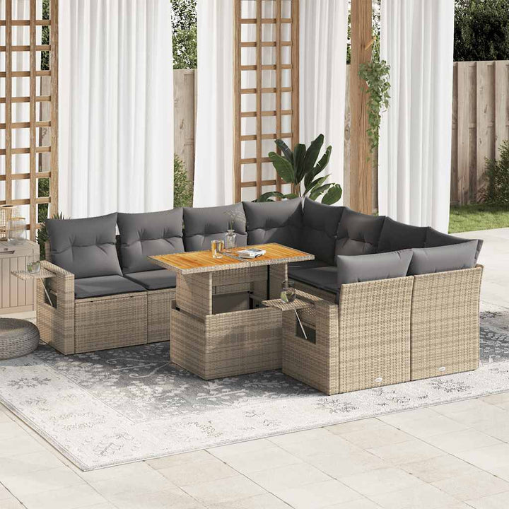 Set Mobilier De Grădină Cu Perne, 9 Piese, , Poliratan