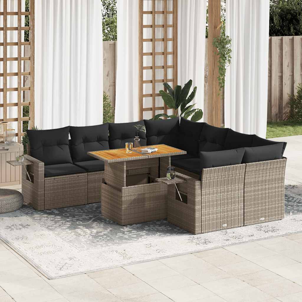 Set Mobilier De Grădină Cu Perne, 9 Piese, , Poliratan