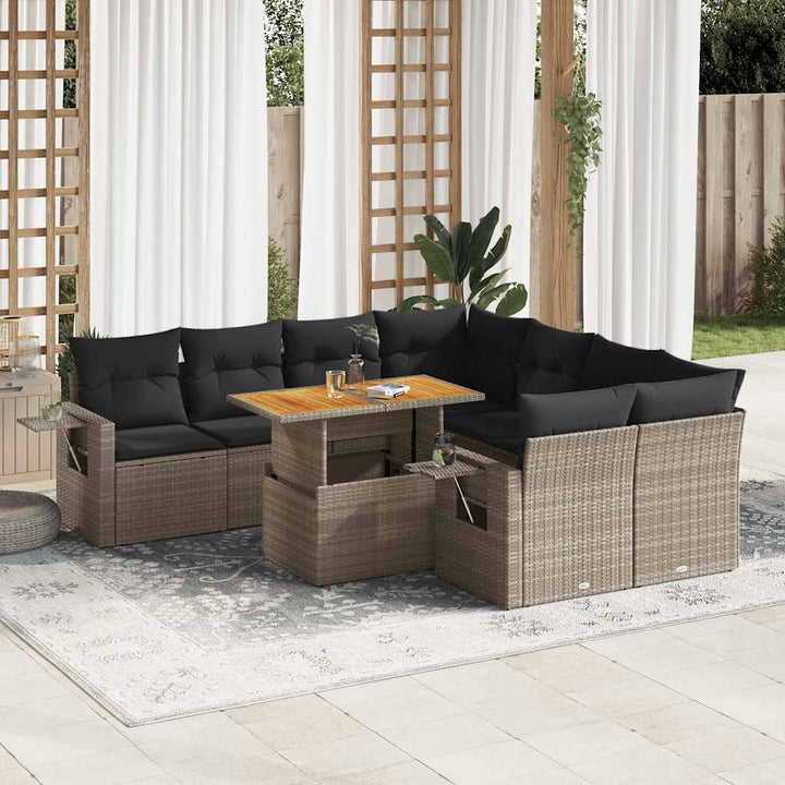 Set Mobilier De Grădină Cu Perne, 9 Piese, , Poliratan