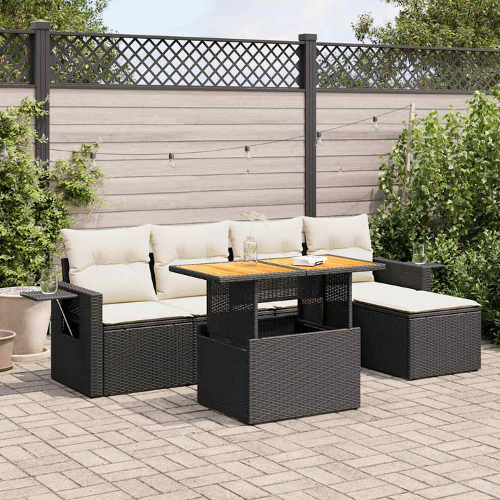 Set Mobilier De Grădină Cu Perne, 6 Piese, Negru, Poliratan