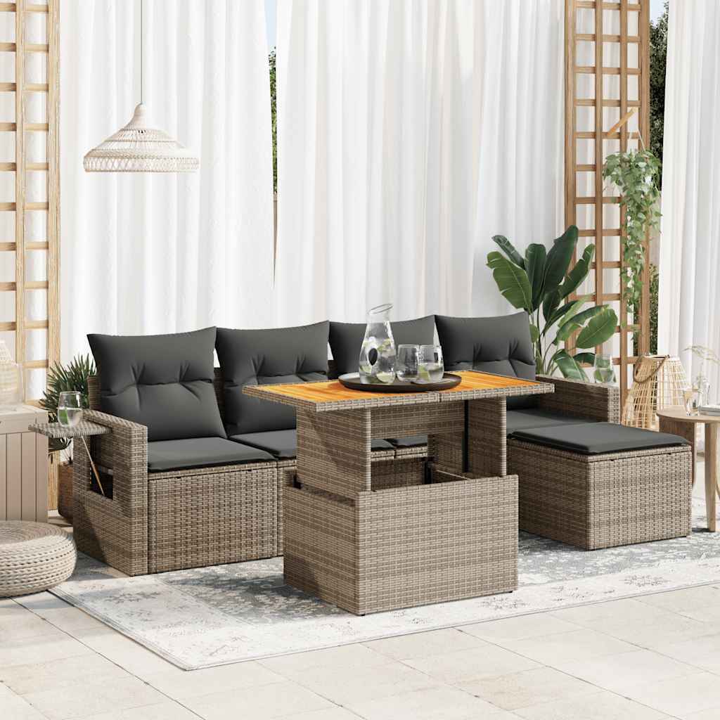 Set Mobilier De Grădină Cu Perne, 6 Piese, Negru, Poliratan