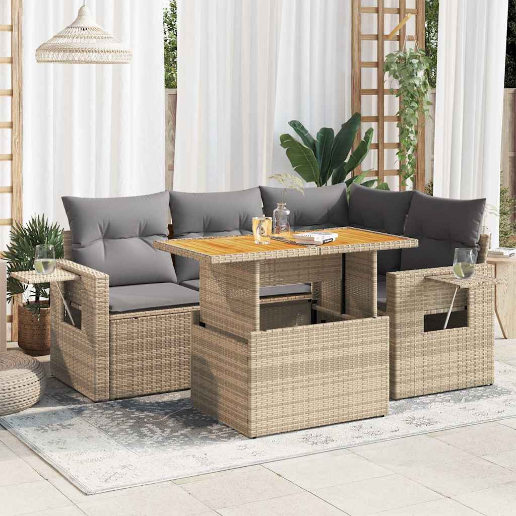 Set Mobilier De Grădină Cu Perne, 5 Piese, , Poliratan