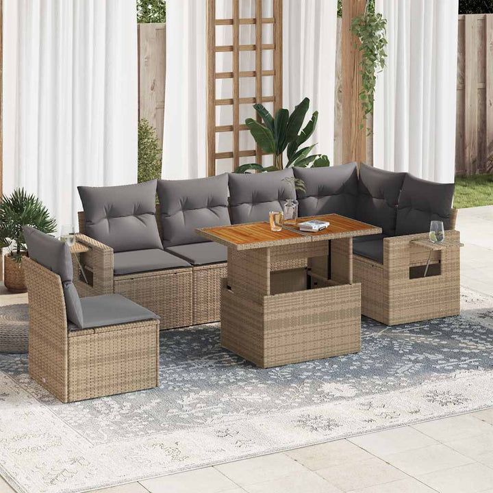 Set Canapele De Grădină Cu Perne, 7 Piese, , Poliratan