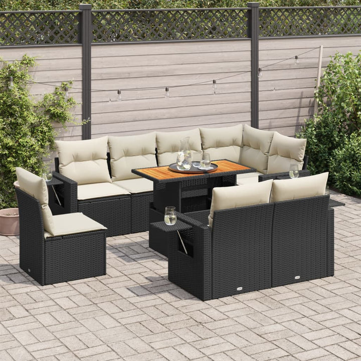 Set Mobilier De Grădină Cu Perne, 9 Piese, Negru, Poliratan