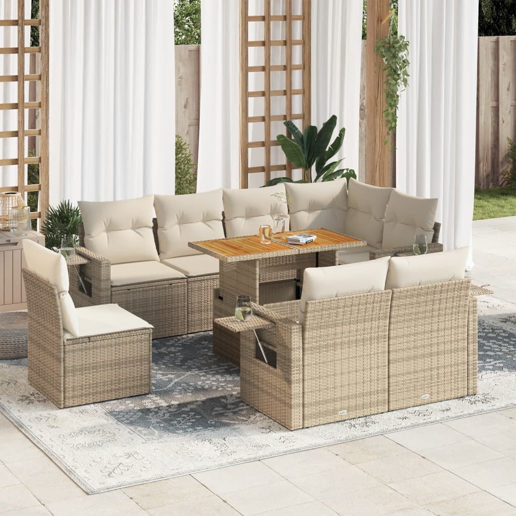Set Mobilier De Grădină Cu Perne, 9 Piese, Negru, Poliratan