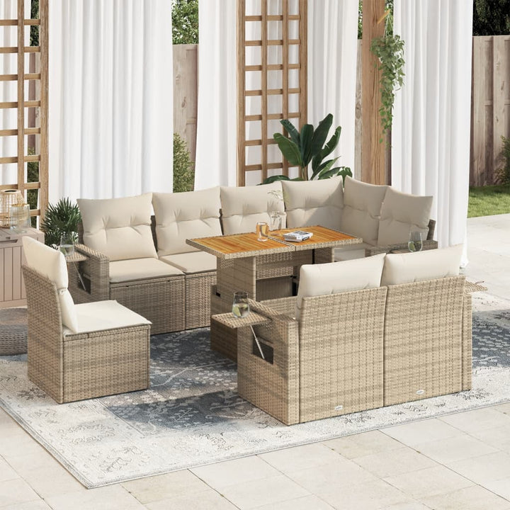 Set Mobilier De Grădină Cu Perne, 9 Piese, Negru, Poliratan