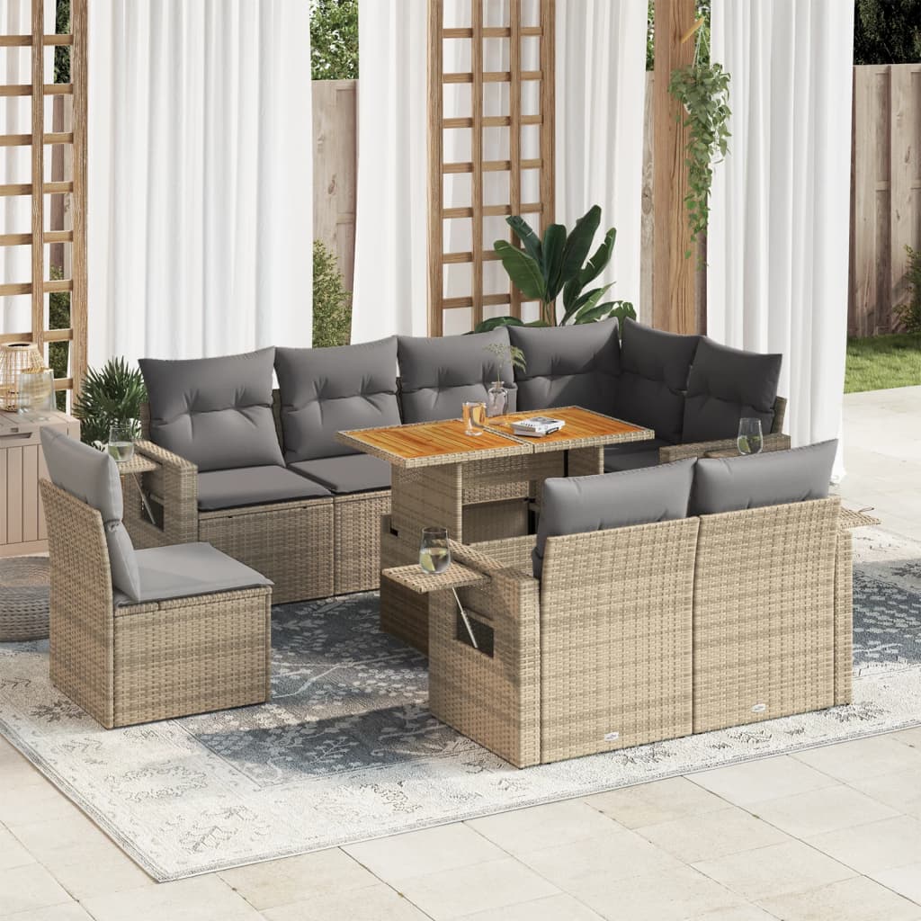 Set Mobilier De Grădină Cu Perne, 9 Piese, Negru, Poliratan