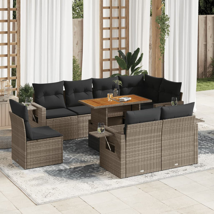 Set Mobilier De Grădină Cu Perne, 9 Piese, Negru, Poliratan