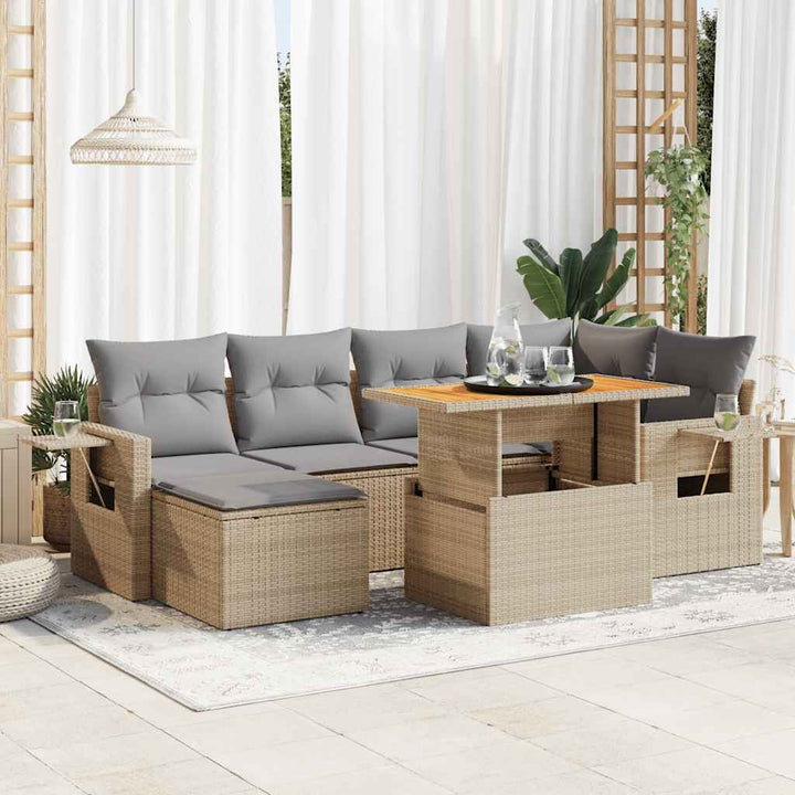 Set Canapele De Grădină Cu Perne, 7 Piese, , Poliratan