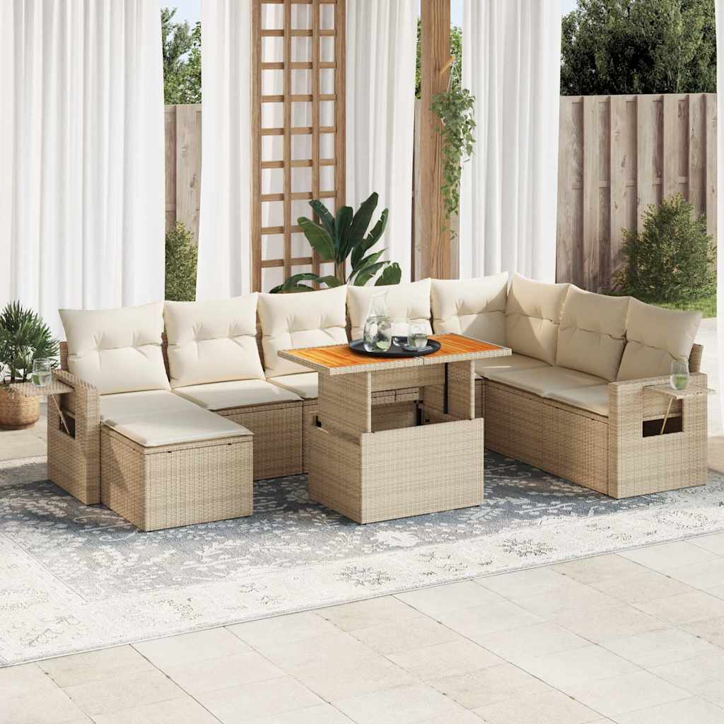 Set Canapele De Grădină, 9 Piese, Cu Perne, , Poliratan