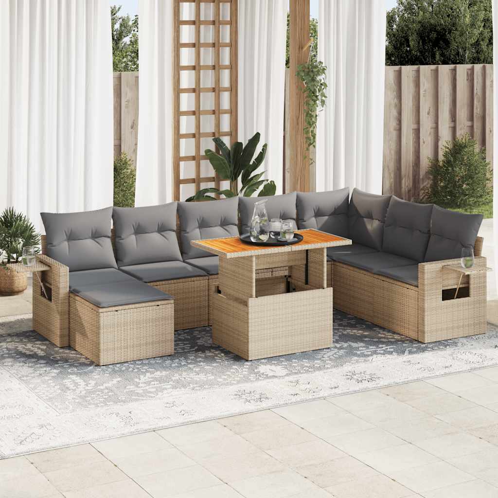 Set Canapele De Grădină, 9 Piese, Cu Perne, , Poliratan