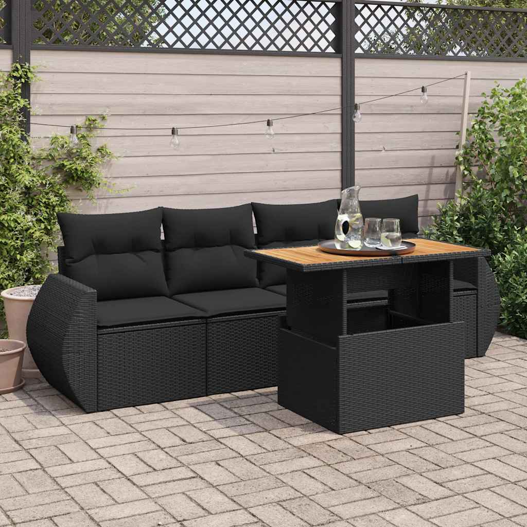 Set Mobilier De Grădină Cu Perne, 5 Piese, Negru, Poliratan