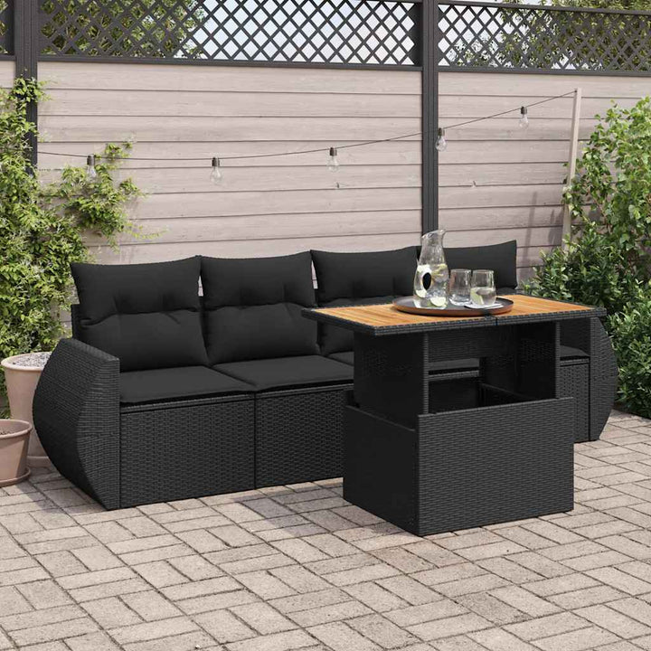 Set Mobilier De Grădină Cu Perne, 5 Piese, Negru, Poliratan