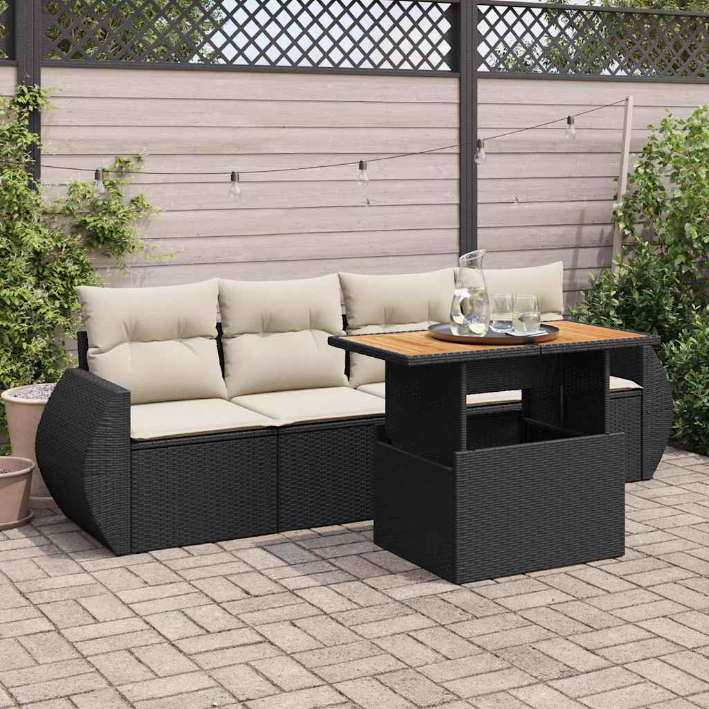 Set Mobilier De Grădină Cu Perne, 5 Piese, Negru, Poliratan