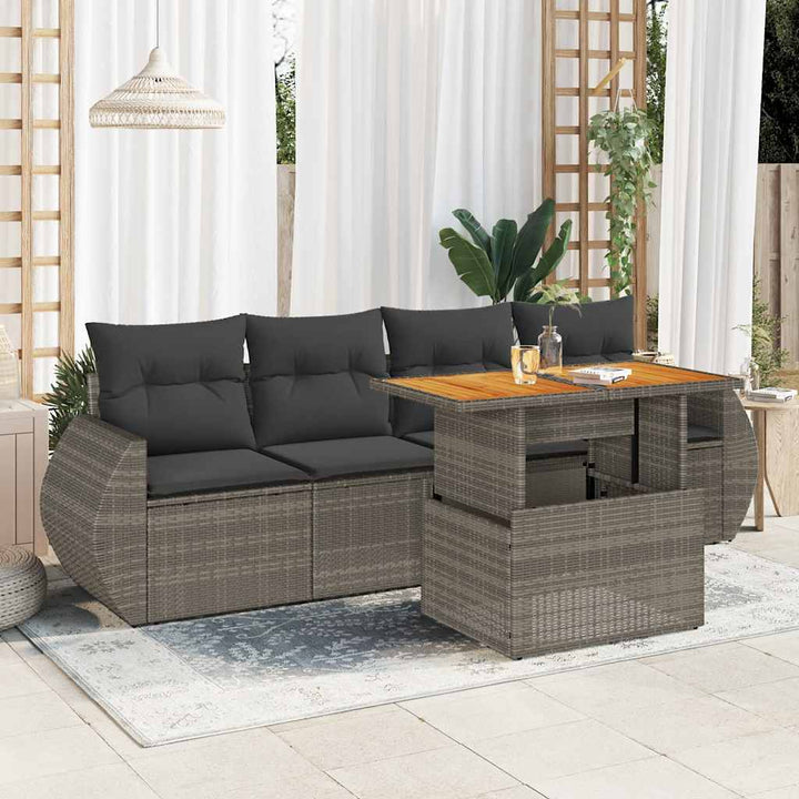 Set Mobilier De Grădină Cu Perne, 5 Piese, Negru, Poliratan