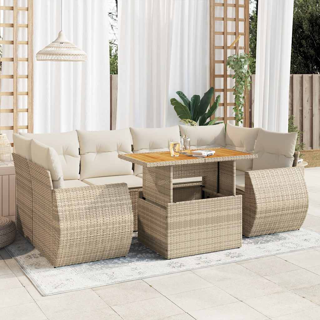 Set Canapele De Grădină Cu Perne, 7 Piese, Negru, Poliratan