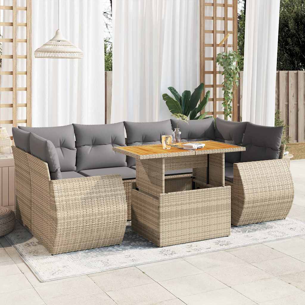 Set Canapele De Grădină Cu Perne, 7 Piese, Negru, Poliratan