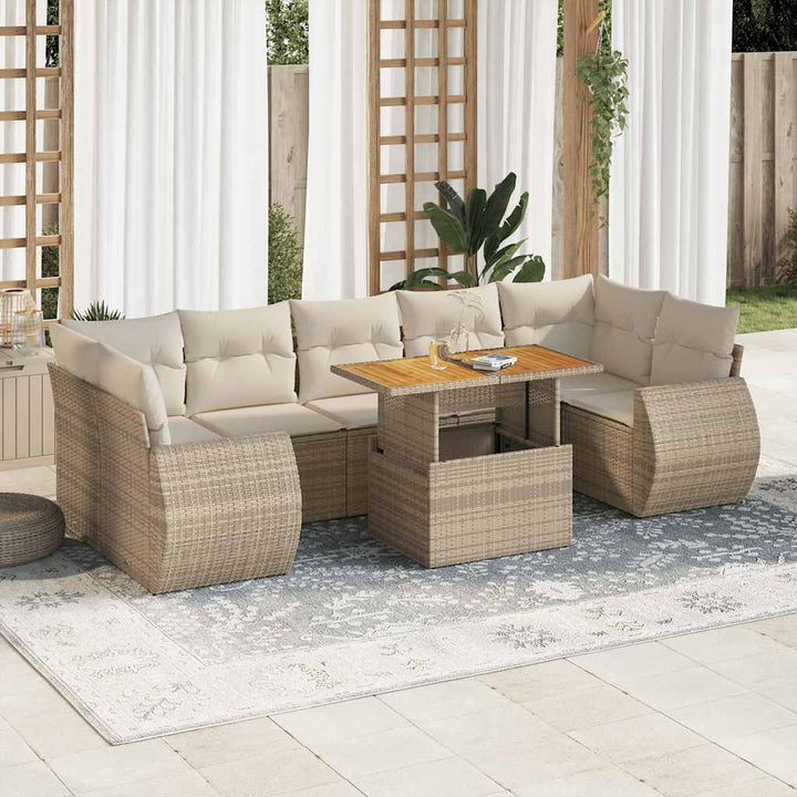 Set Canapele De Grădină, 8 Piese, Cu Perne, Bej, Poliratan