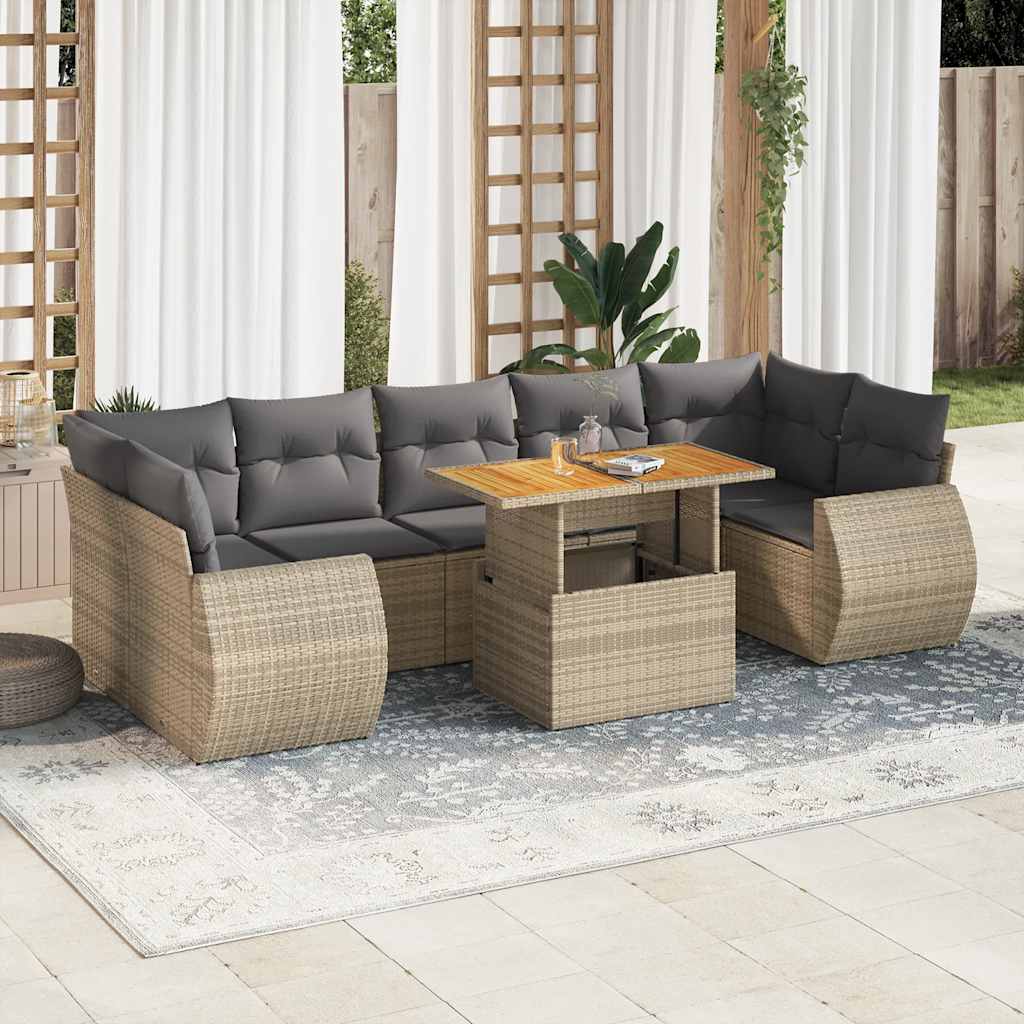 Set Canapele De Grădină, 8 Piese, Cu Perne, Bej, Poliratan