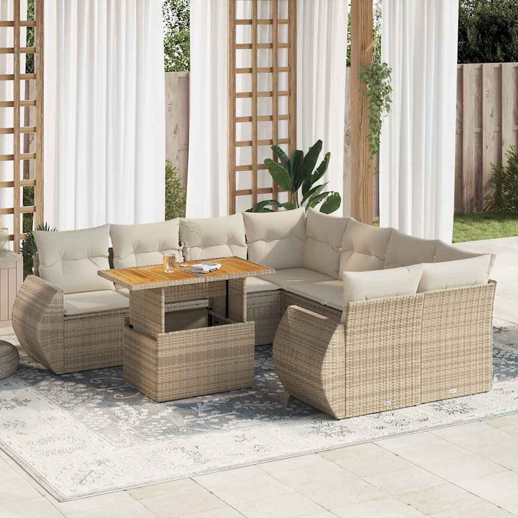 Set Mobilier De Grădină Cu Perne, 9 Piese, Negru, Poliratan