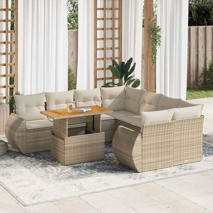 Set Mobilier De Grădină Cu Perne, 9 Piese, Negru, Poliratan