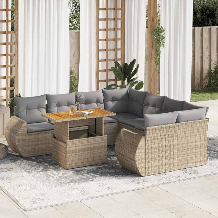 Set Mobilier De Grădină Cu Perne, 9 Piese, Negru, Poliratan