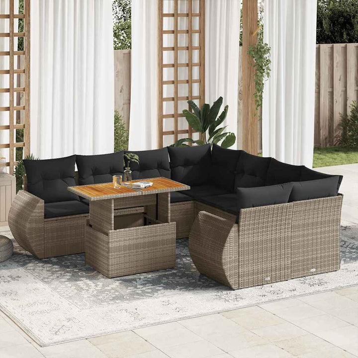Set Mobilier De Grădină Cu Perne, 9 Piese, Negru, Poliratan