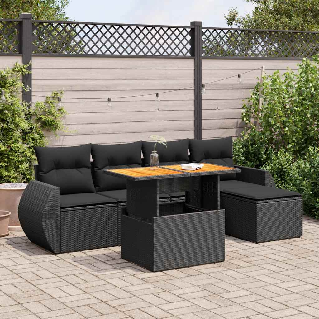 Set Mobilier De Grădină Cu Perne, 6 Piese, Negru, Poliratan