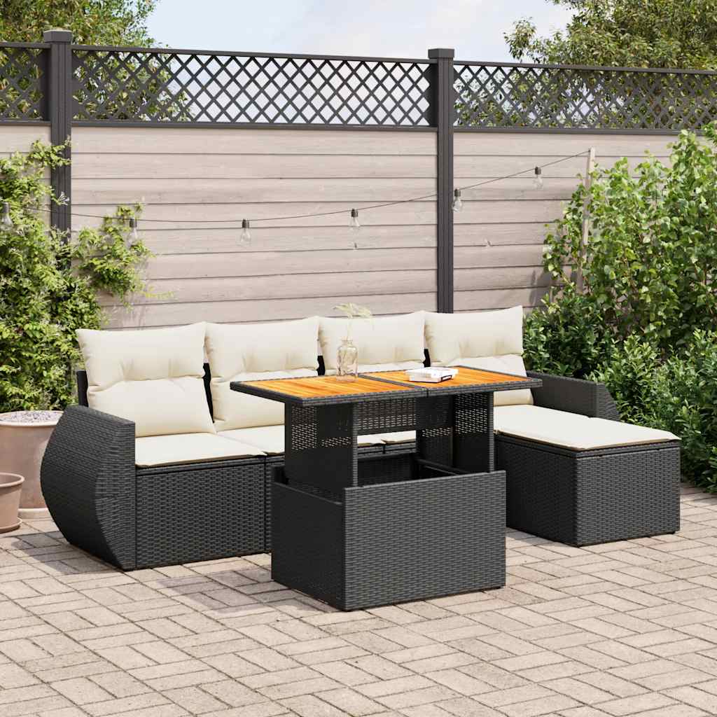 Set Mobilier De Grădină Cu Perne, 6 Piese, Negru, Poliratan