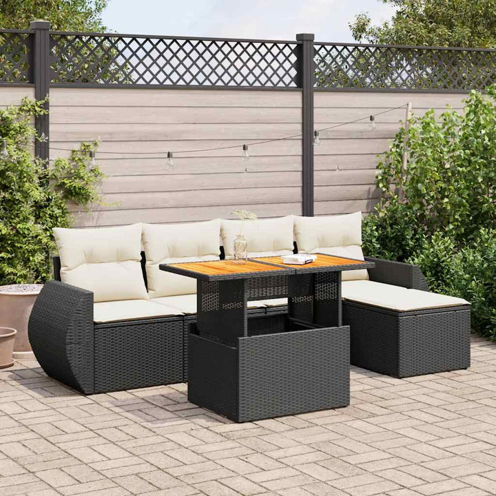 Set Mobilier De Grădină Cu Perne, 6 Piese, Negru, Poliratan