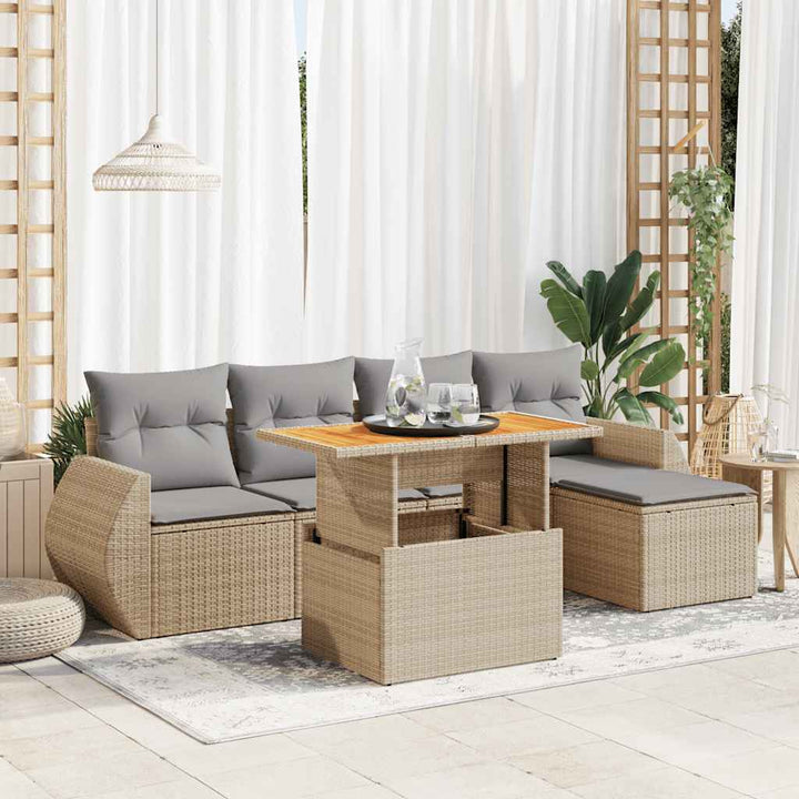 Set Mobilier De Grădină Cu Perne, 6 Piese, Negru, Poliratan