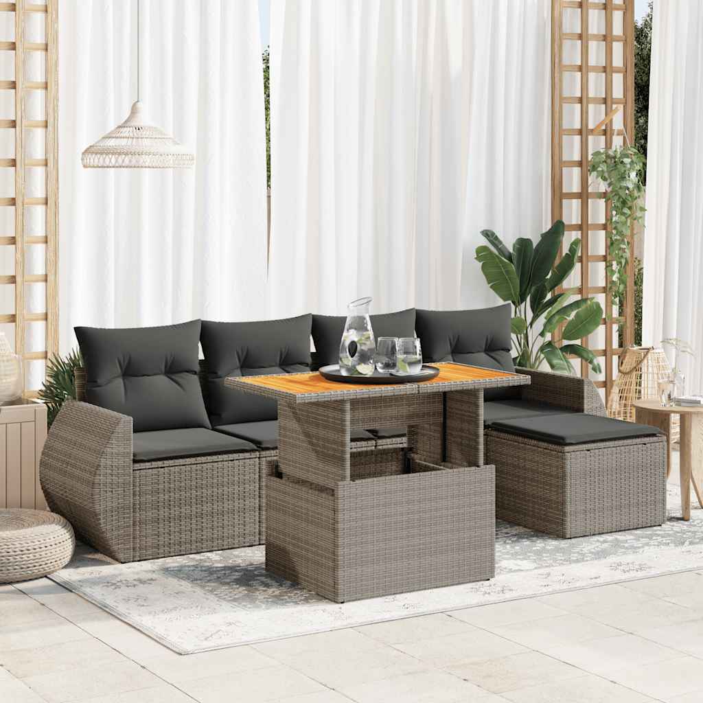 Set Mobilier De Grădină Cu Perne, 6 Piese, Negru, Poliratan