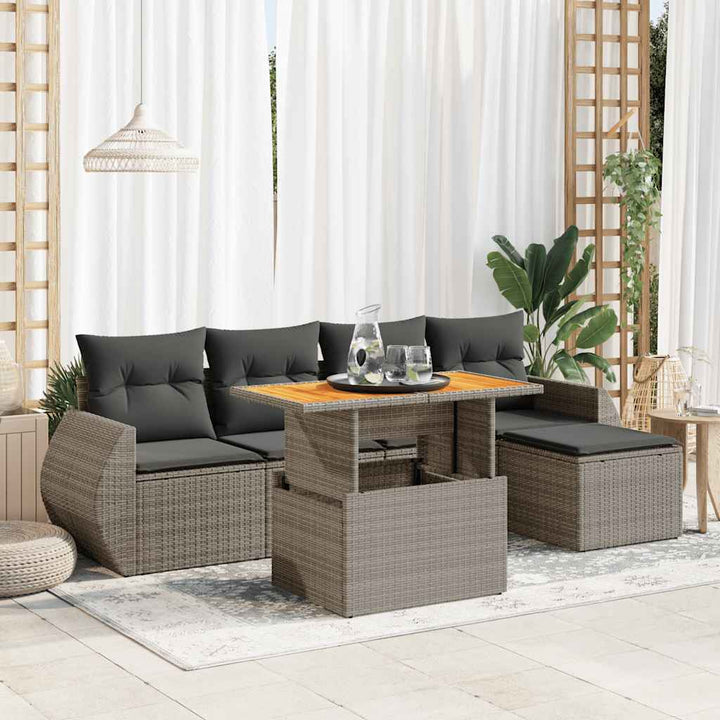 Set Mobilier De Grădină Cu Perne, 6 Piese, Negru, Poliratan