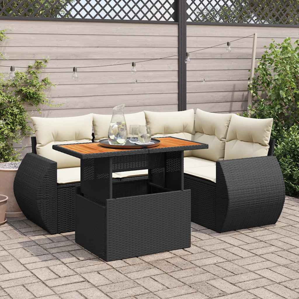 Set Mobilier De Grădină Cu Perne, 5 Piese, Negru, Poliratan